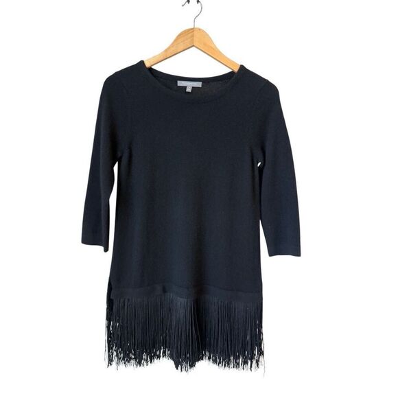 Neiman Marcus Black Cashmere 3/4 Sleeve Fringe Tunic Sweater - Picture 7 of 11